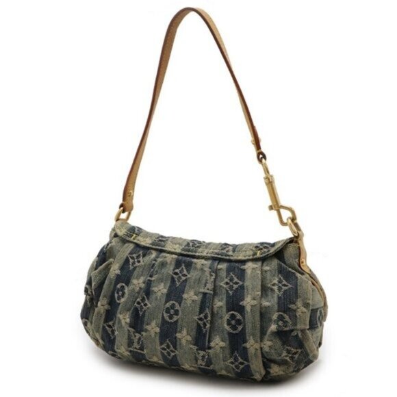Authentic Louis Vuitton Denim Mini Pleaty Vintage Pouch Pochette Bag Monogram - Picture 2 of 13